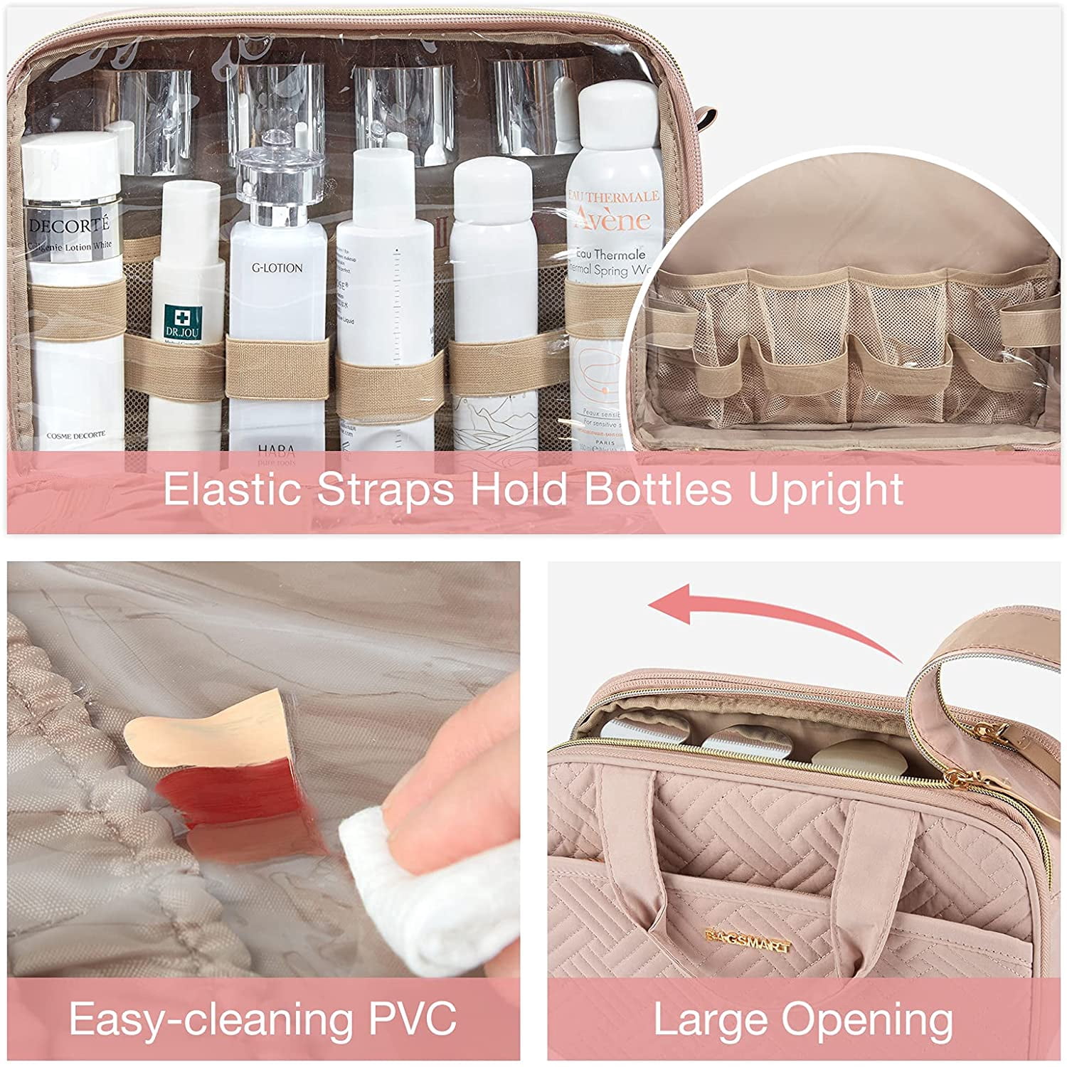 Large Toiletry Bag, Travel Makeup Organizer, Water-resistant Makeup Cosmetic Bag Door Room Essentials Travel Bag for Accessories, Shampoo, Full Sized Container, Toiletries (Black, Large)