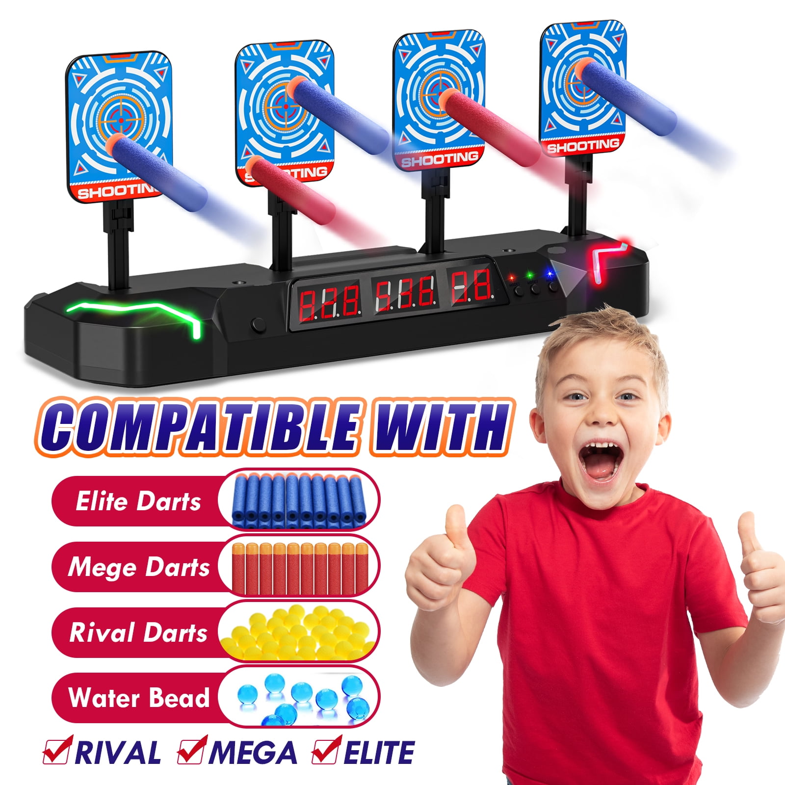 Electronic Shooting Targets for Nerf, Auto Reset Digital Target with LED Light, Gift Toy for Kids Boys Girls 4 5 6 7 8 - Black