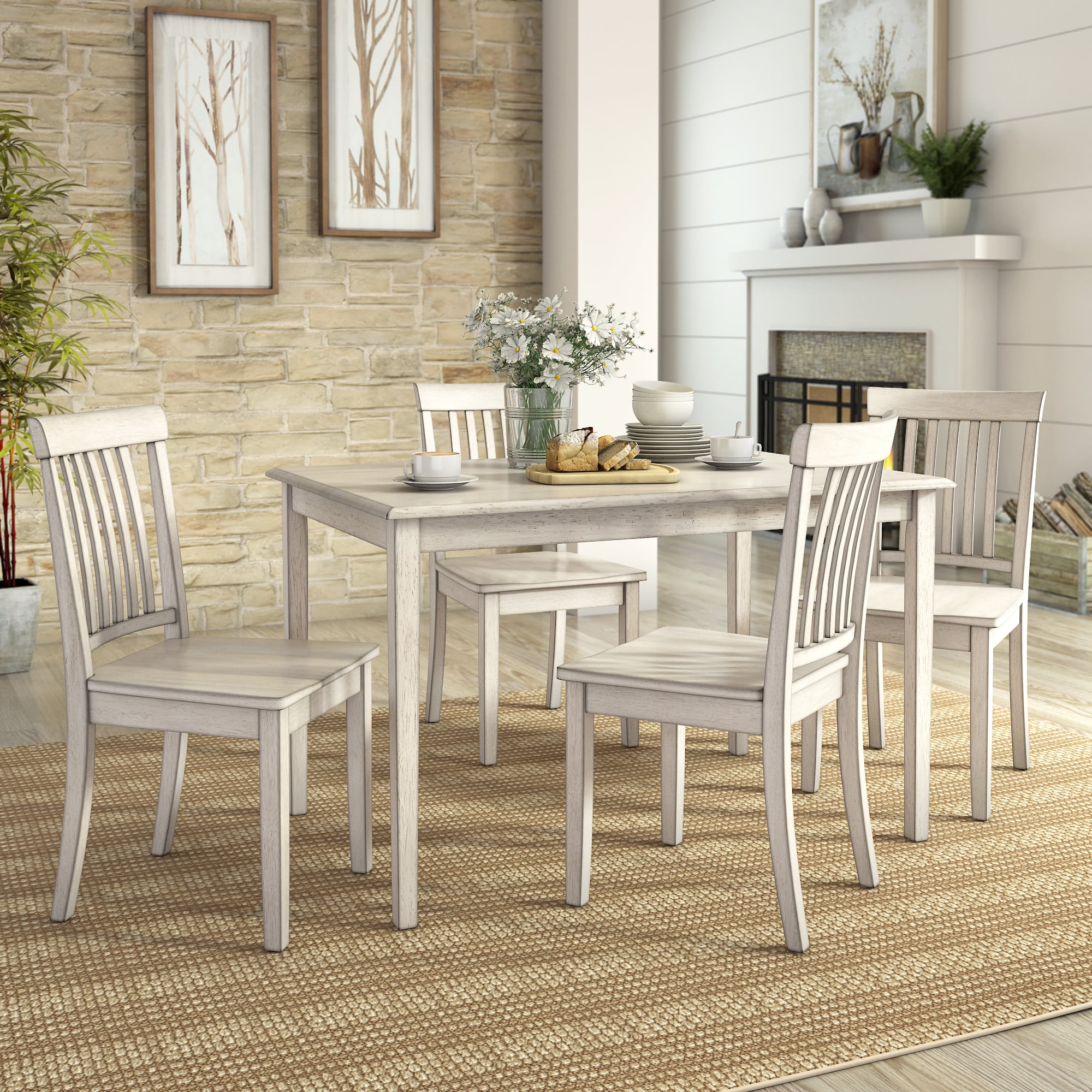 Lexington 5Piece Wood Dining Set with 4 Mission Back Chairs, White