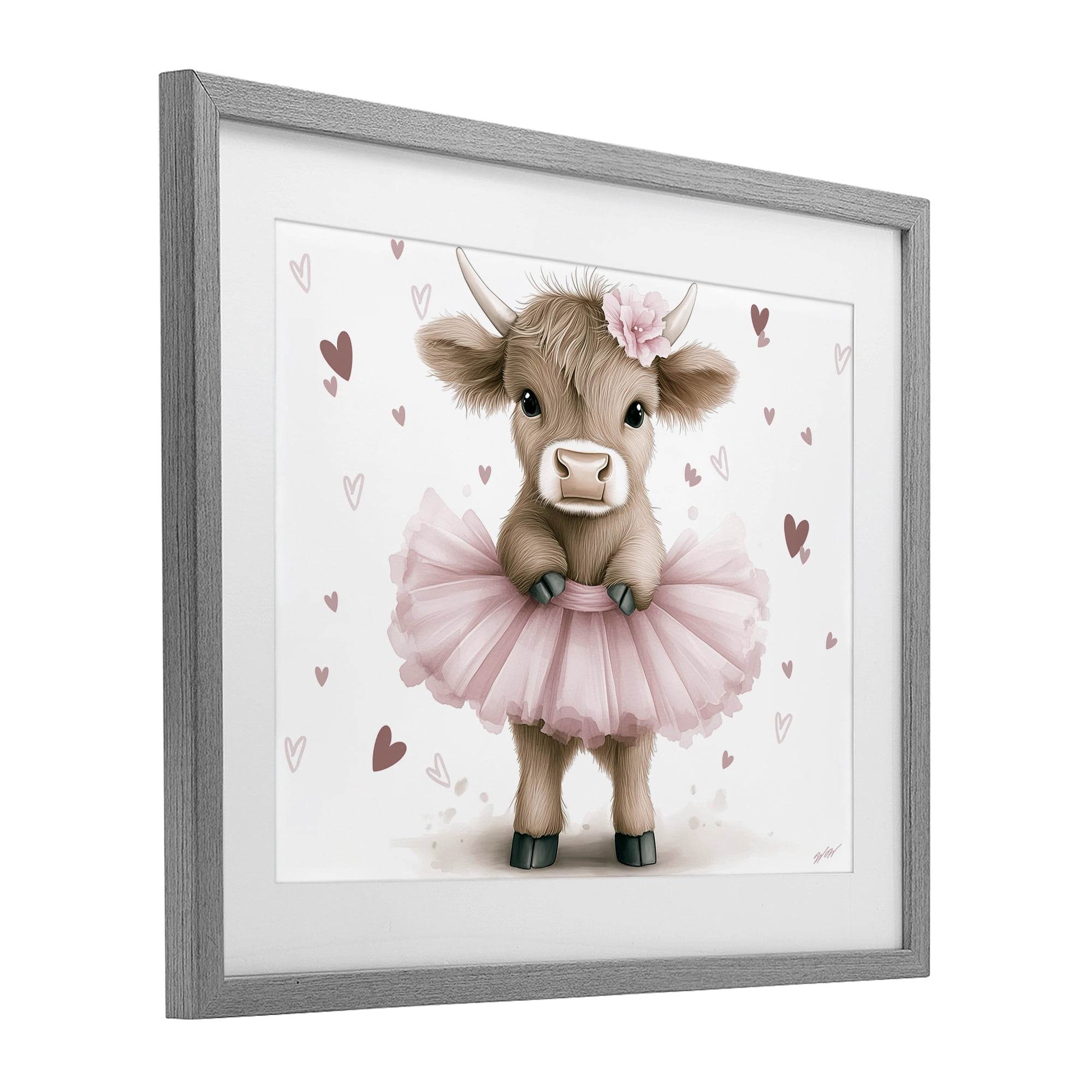 Stupell Industries Baby Calf with Tutu Gray Framed Print Under Glass, design by Whimsical Wonders