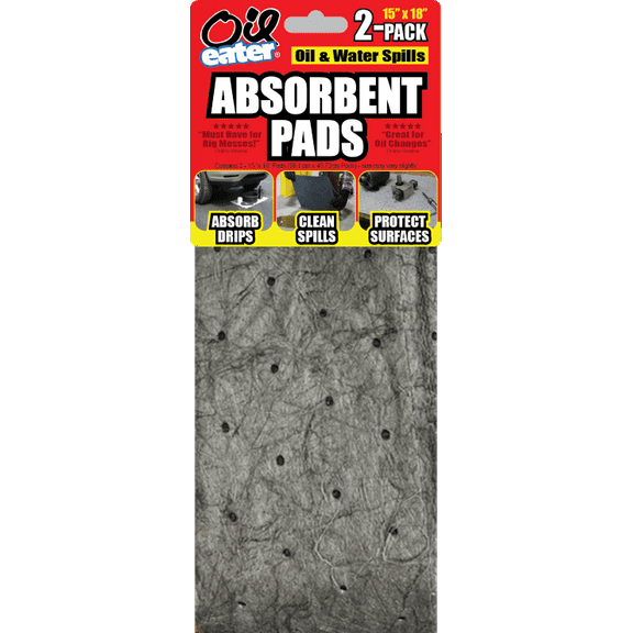 Oil Eater Absorbent Pads Synthetic Material - for Leaks & Surface Protection, 15" x 18", 2-Pack