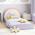 thumbnail image 1 of Costway Twin Floor Bed Frame with 210D Oxford Cloth Floor Mat, Middle Support Slat Purple, 1 of 10