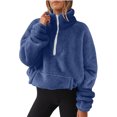thumbnail image 1 of WEIYLL Veste en Polaire pour Femmes Col Roulé Doux Demi-Fermeture à Glissière Couleur Unie Bleu Sortie Automne Taille G, 1 of 5