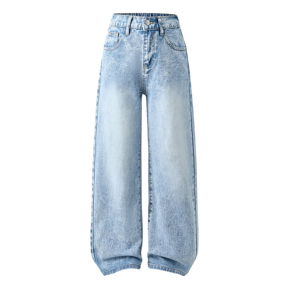 EnJoCho Girls High Waist Vintag𝖾 Baggy Jeans Wide Leg Denim Pants Casual Solid Streetwear Trendy Pocket Pants Spring Fashion Comfort Oversized Chic Teen Bottoms