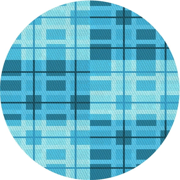 Ahgly Company Indoor Round Patterned Bright Turquoise Blue Area Rugs, 8' Round