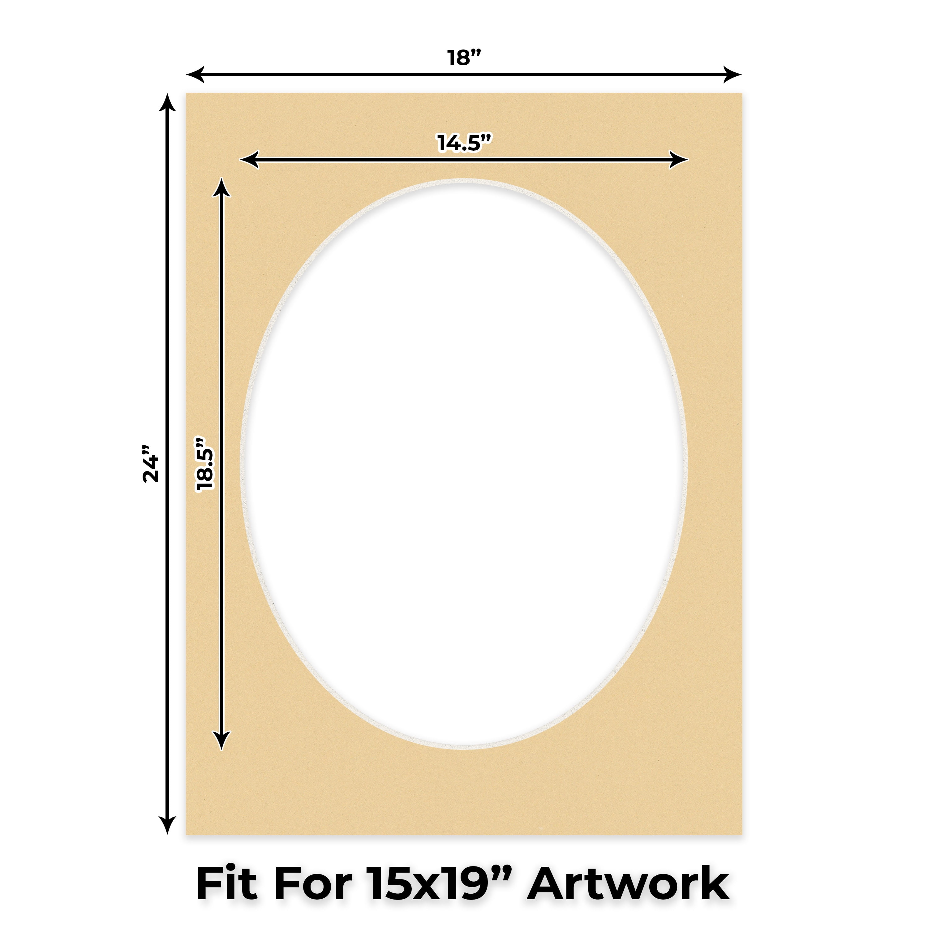 Beige Picture Frame Mat for 18x24 Frames - Oval Opening for 15x19 Photos - 1 Mat
