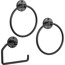 3 Piece Bathroom Set, Stainless Steel Black Towel Ring, Toilet Paper Holder, Black