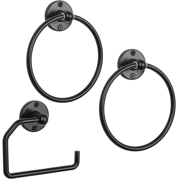 3 Piece Bathroom Set, Stainless Steel Black Towel Ring, Toilet Paper Holder, Black