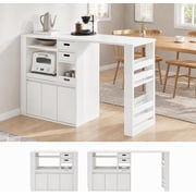 Memoryfield Extendable Kitchen Counter, Microwave Shelf with Drawer & Cable Slits, for Living Room, Dining Room, White