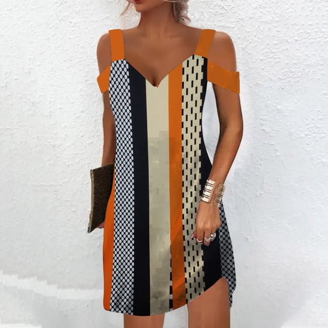 Robes pour Femmes 2024 Été Surdimensionnée Aguichant Décontractée à Manches Courtes Imprimée Sans Bretelles Robe à Bretelles Rabais de 50 % Liquidation!
