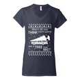 thumbnail image 2 of Where Do You Think You're Gonna Tree That Big? Ugly Christmas Sweater Womens V-Neck Tee, Navy, Small, 2 of 3
