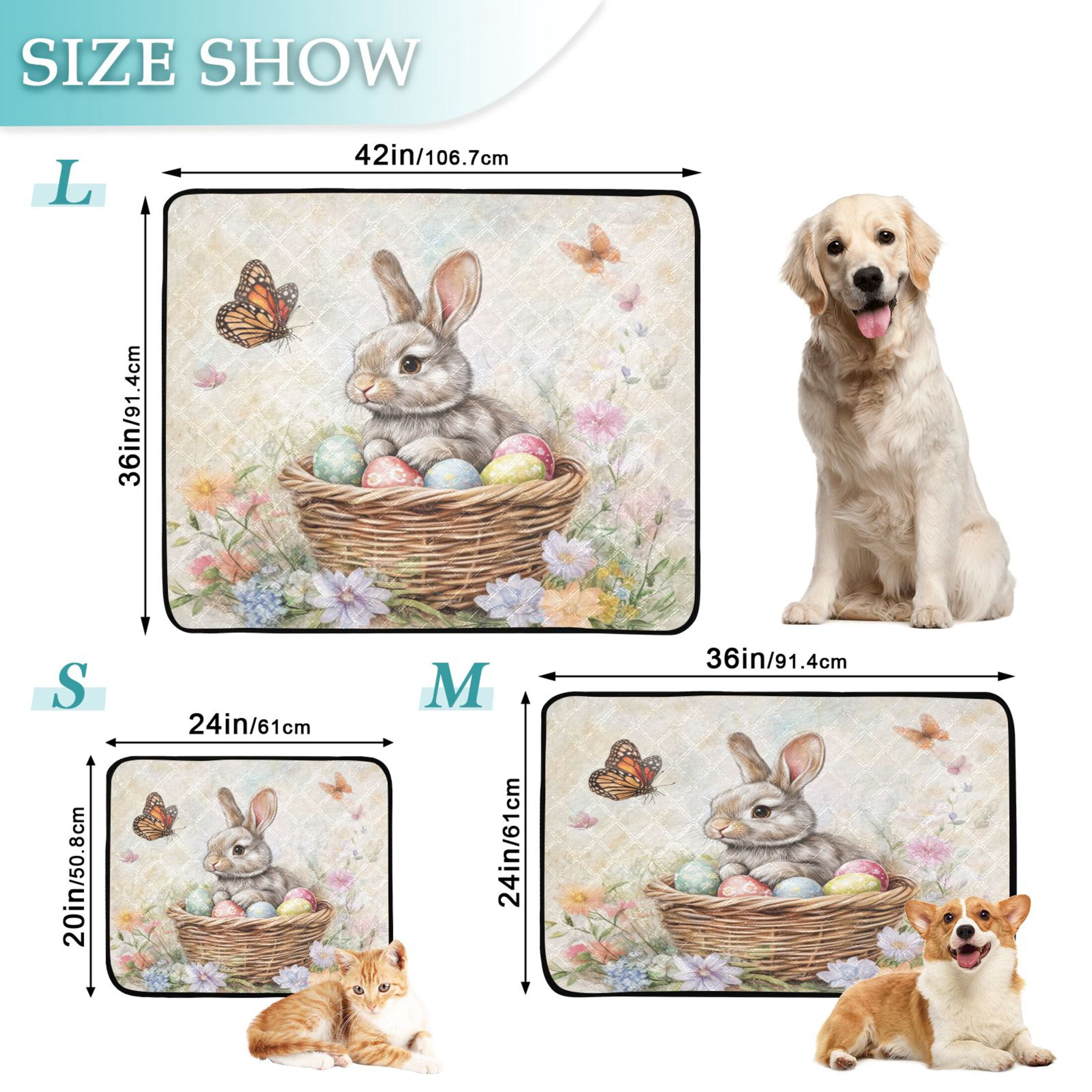 Qxltty Gray Easter Rabbit Cat litter Pads Pet Set of 3 Diaper Mats Center Anti-leakage Layer Absorbent Soft and Comfortable