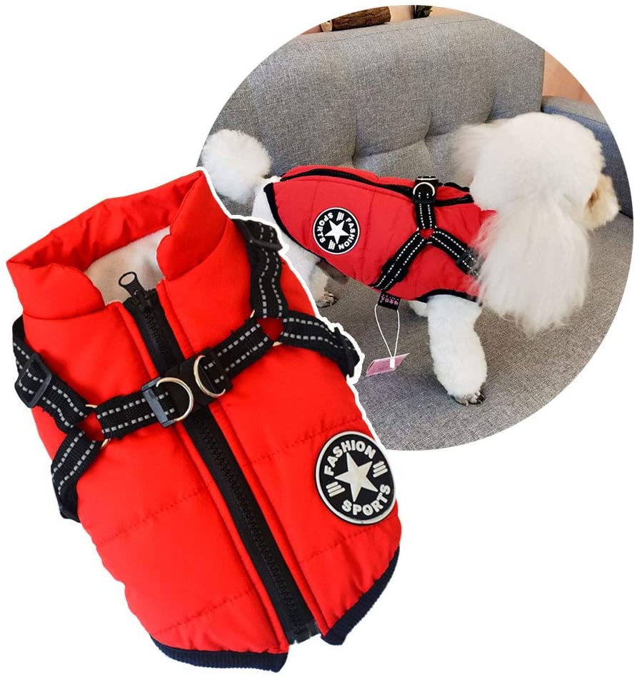 Dog Winter Coat Harness, Outdoor Warm Small Dog Jacket, Cold Weather