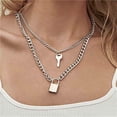 thumbnail image 3 of 2Pcs Lock Chain Necklace Set Lock Pendant Necklace Lock Statement Lock Pendant Necklace Set Alloy Multilayer Chains Punk Choker for Men Women, 3 of 9