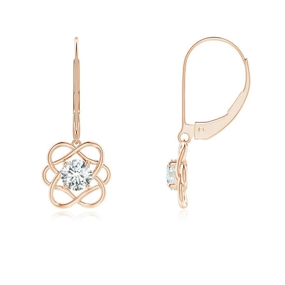 ANGARA Natural Diamond Intertwined Flower Dangle Earrings in 14K Rose Gold for Women (Size-4.1mm| Color-G| Clarity-VS2) | Anniversary, Jewelry Gift for Women | Natural Diamond Earrings