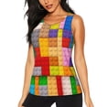 thumbnail image 1 of Fotbe Colorful Plastic Blocks Pattern Blusas Sin Mangas para Mujer – Estilo Casual, Corte Suelto, Slim-Fit, Cuello Redondo Deportivo, Tops de Verano para Gimnasio y Yoga-Large, 1 of 7