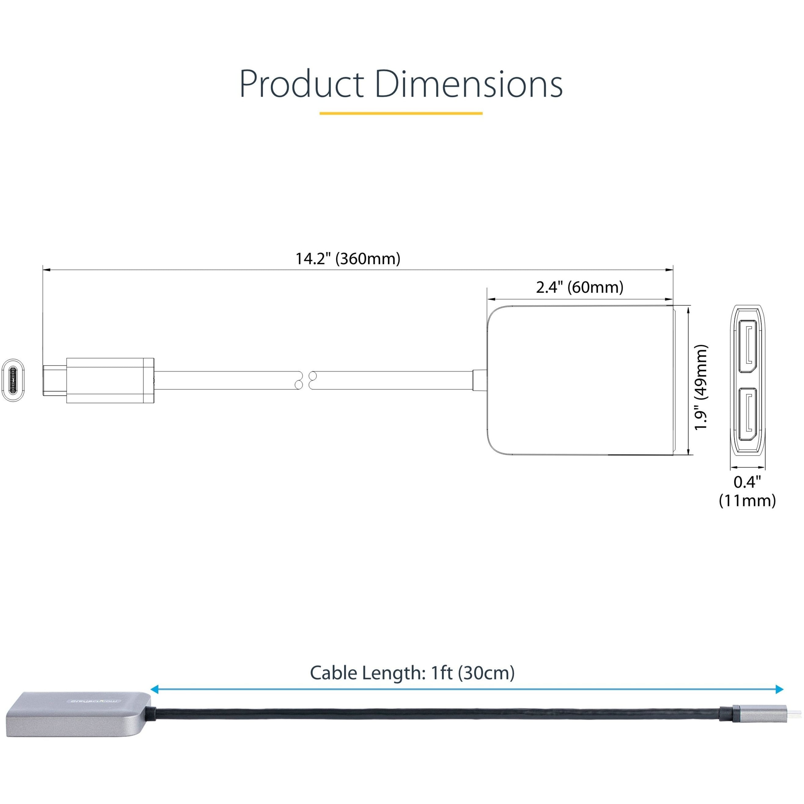 StarTech.com 2-Port USB-C MST Hub, Gray, Gray