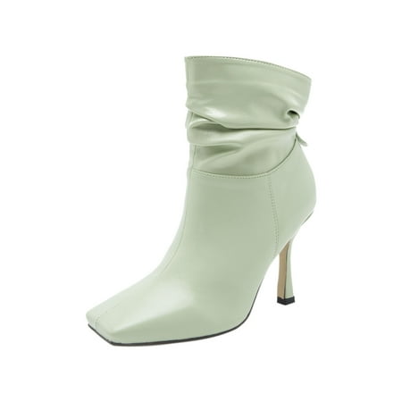 

Boots for Women Clearance Deals! Verugu Sexy High Heel Mid Calf Boots Combat Boots for Women Women s Shoes Solid Minimalistic Comfortable Pleated Design High Heel Fine Heels Boots Green 36