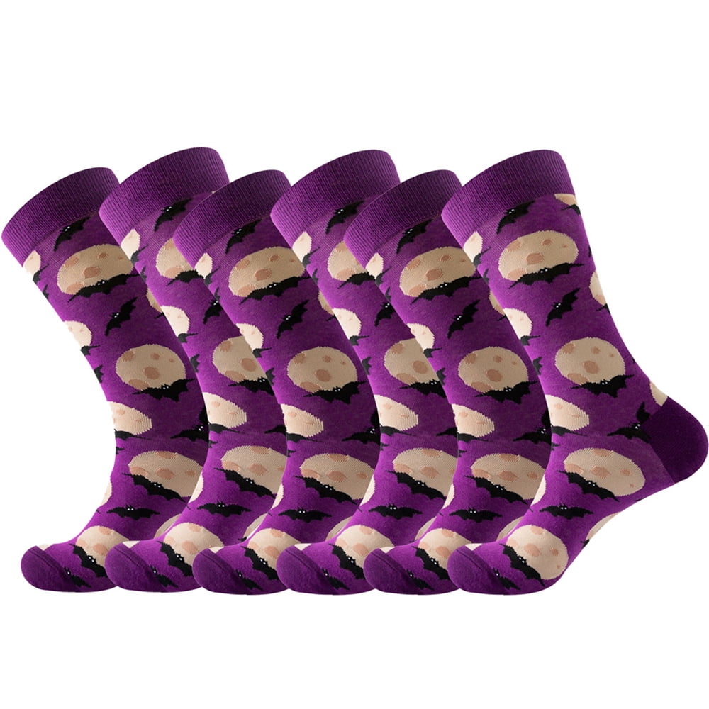 3Pairs Medium Tube Socks Halloween Socks Pumpkin Bats Novelty Fun Round