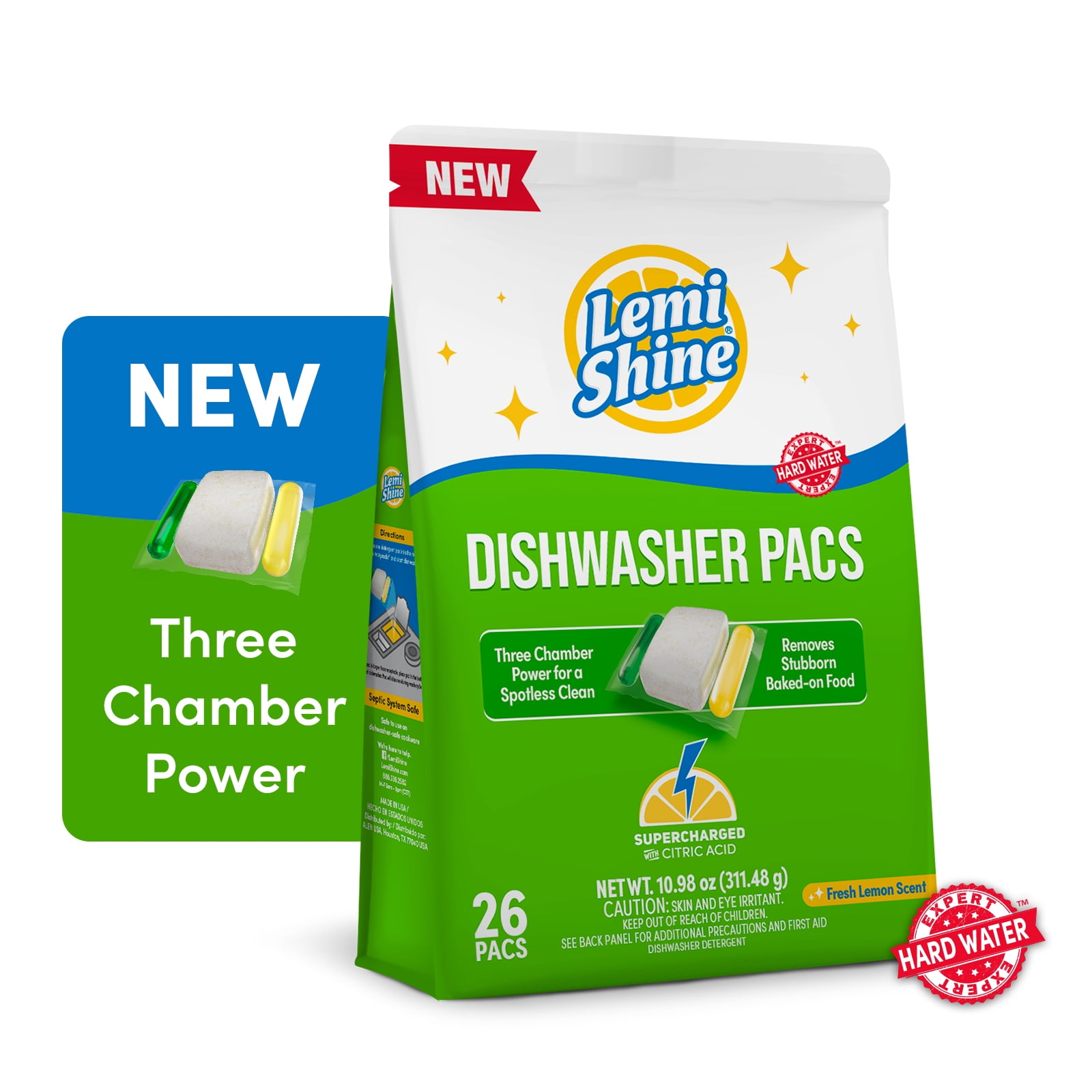 (6 pack) Lemi Shine Auto Dish Detergent Pods, Fresh Lemon Scent, 26 Count
