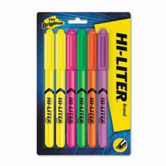Avery Dennison B49601 Hi-Liter Pen Style Highlighters - Six-Color Fluorescent Set - Assorted Color