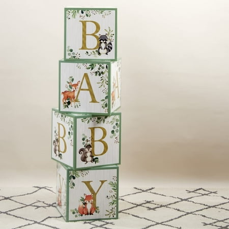 Kate Aspen Cottage Woodland Baby Shower Paper Baby Boxes with Letters, Set of 4