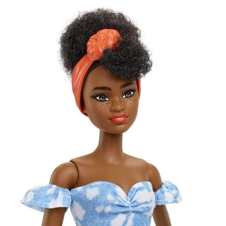 Barbie Fashionistas Doll 185 in Bleached Denim Dress with Black Up do Hair Accessories