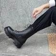 thumbnail image 4 of Women's Leather Platform Combat Boots Fashion Side Zipper Lace Up Chunky Lug Sole High Top Motorcycle Boots Comfort Waterproof Non-Slip Ankle Booties, 4 of 5