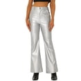 thumbnail image 1 of Pantalón Casual de Cuero Sintético Inspire Chic para Mujer, de Cintura Alta, Campana, Flare, Largo, PU, Talla XS, Plateado, 1 of 6