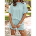 thumbnail image 5 of Short Sets for Women 2 Piece Lounge Set Loose Fit Short Sleeve Tops and Shorts Summer Matching Set Light Blue M, 5 of 8
