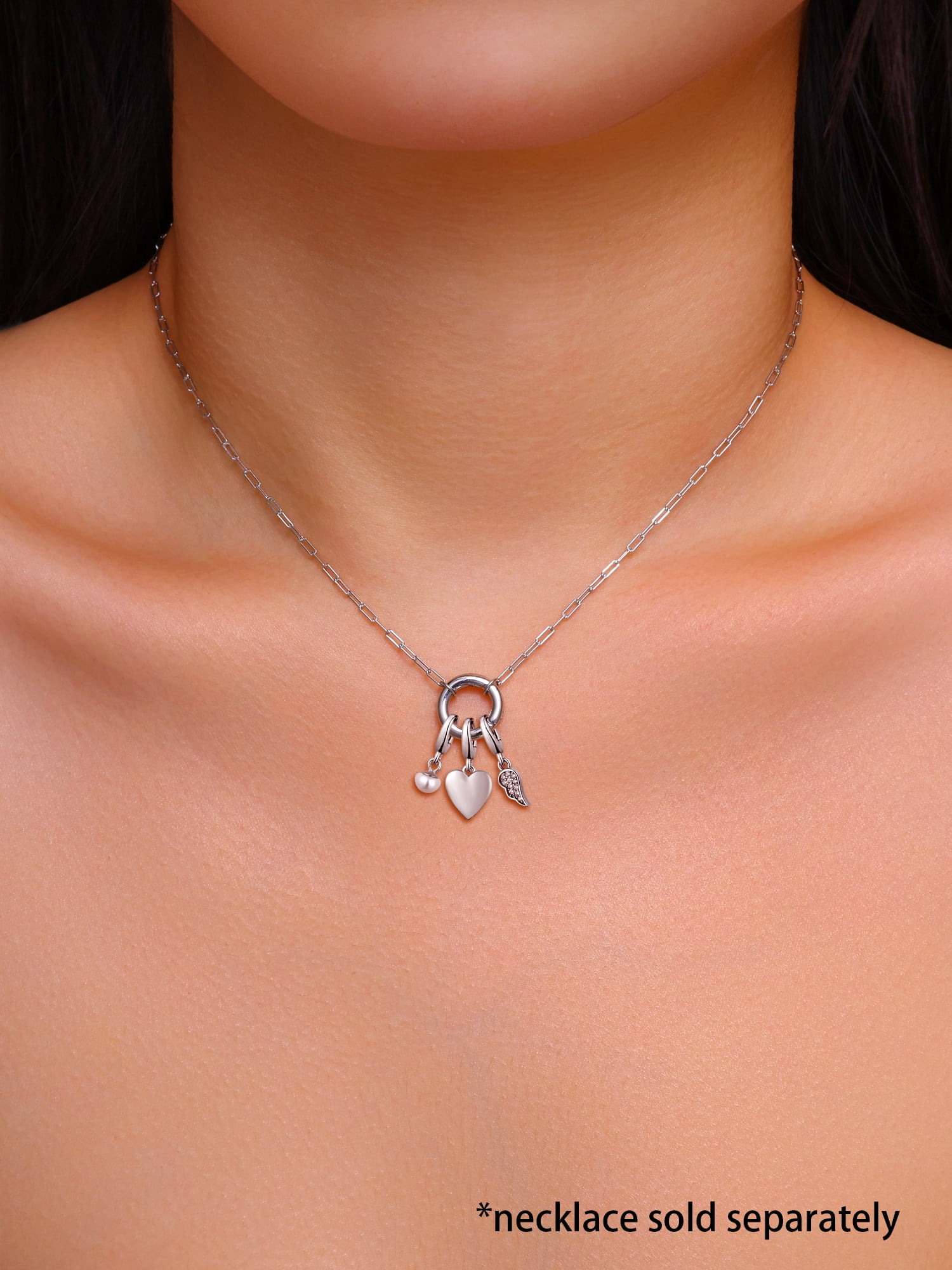 Brilliance Fine Jewelry Simulated Diamonds Heart Angel Charm Set in Sterling Silver