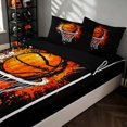 thumbnail image 2 of Manfei Basketball Zipper Twin Comforter Sets with Fitted Sheet and 2 Pillowcases, Sports Zipper Bedding Set, Grunge Black Orange, 2 of 7