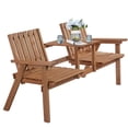 thumbnail image 3 of Patio Bench, Garden Bench with Middle Table and Umbrella Hole, Wooden Outdoor Bench for Patio, Porch, Poolside, Balcony, Orange, 3 of 9