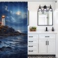 thumbnail image 6 of Lighthouse Sunrise Coast Scenery Pale Blue Tan Shower Curtain Modern Home Bathroom Bathtub Decor Waterproof Fabric with 12PCS Hooks, 6 of 8