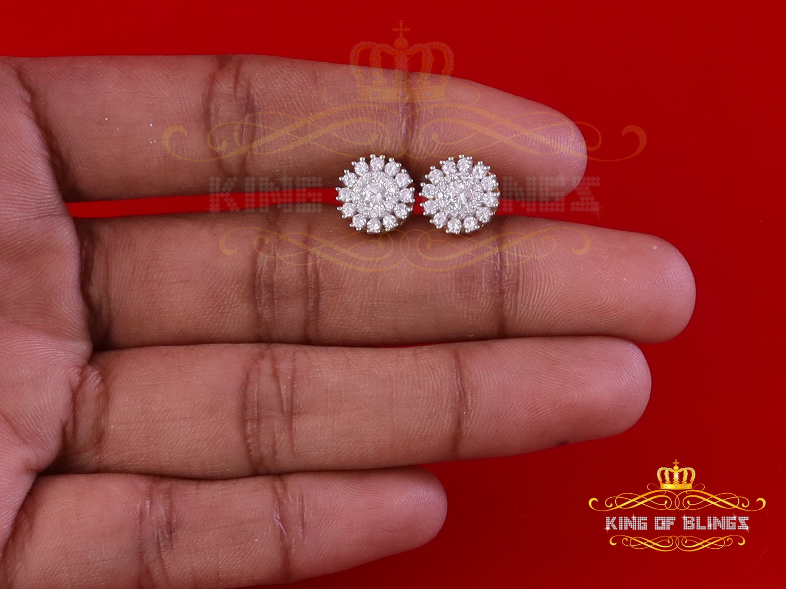King of Bling's 1.00ct VVS 'D' Moissanite Men's/Womens 925 Silver Yellow Floral Stud Earrings