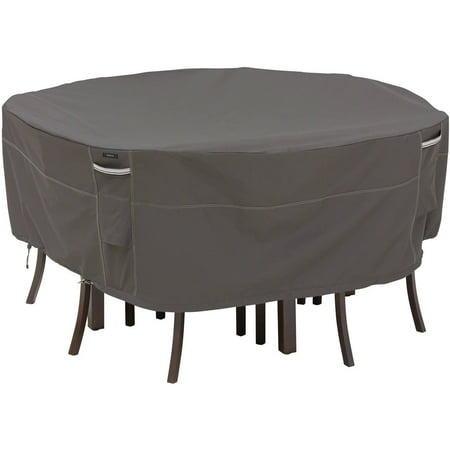 Classic Accessories Ravenna Round Patio Table and Chair Cover - Premium Outdoor Furniture Cover with Durable and Water Resistant Fabric, Large, Taupe (55-158-045101-EC)