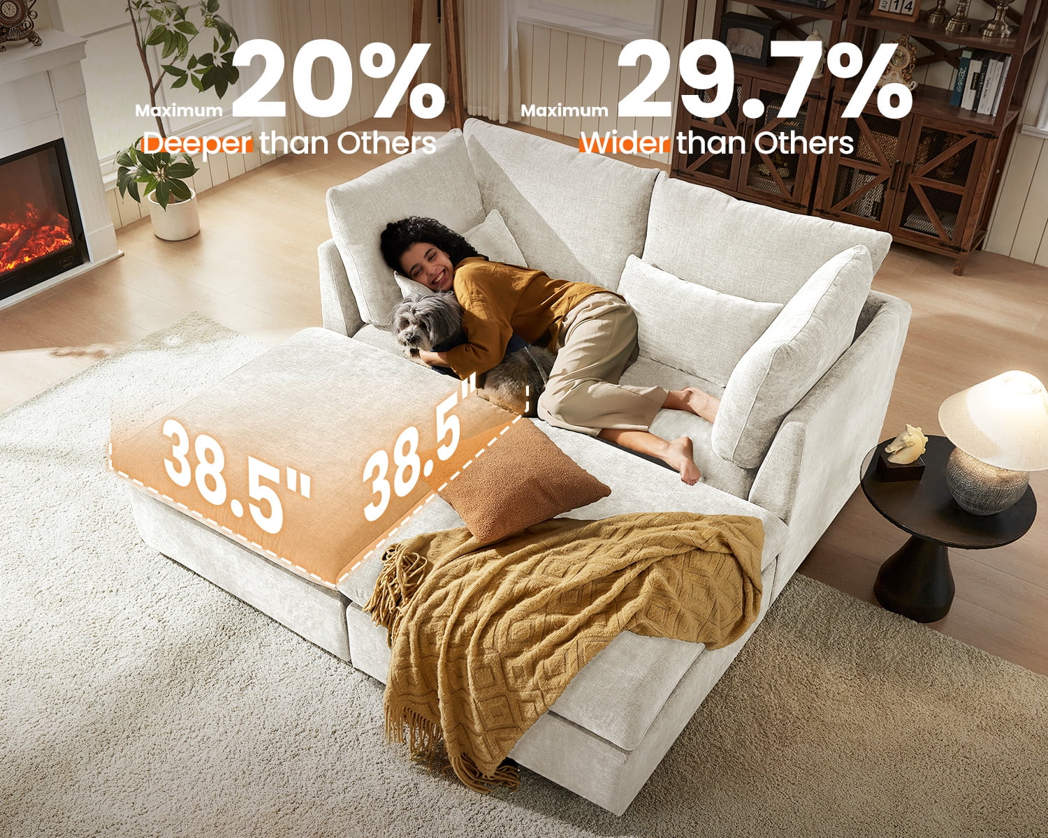 CHIC HOUSE Cloud Modular Sectional Sofa, Oversized Deep Seat Chenille Couch with Ottoman,L Shape 5 Seater Bed for Living Room, Apartment, Villa,FSC-Certified, Green
