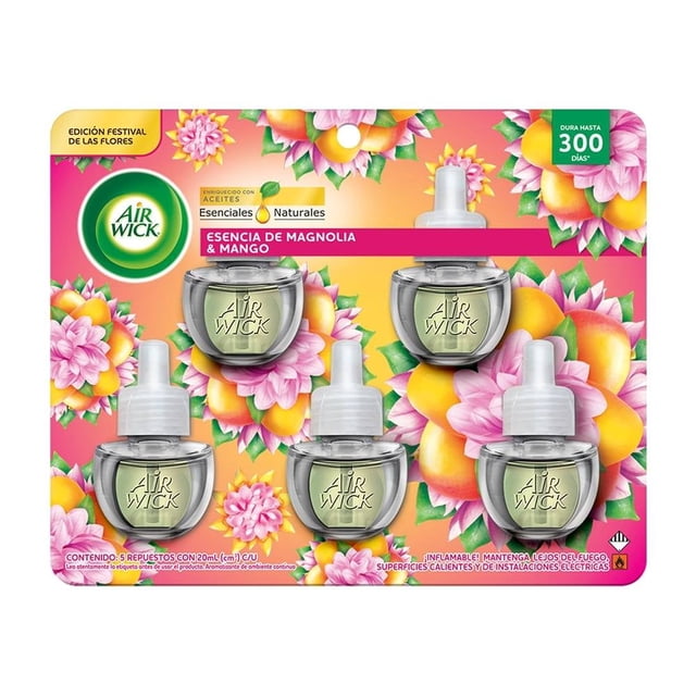 Aromatizante de Ambiente Continuo Airwick Esencia de Magnolia & Mango 5 repuestos 20ml c/u.