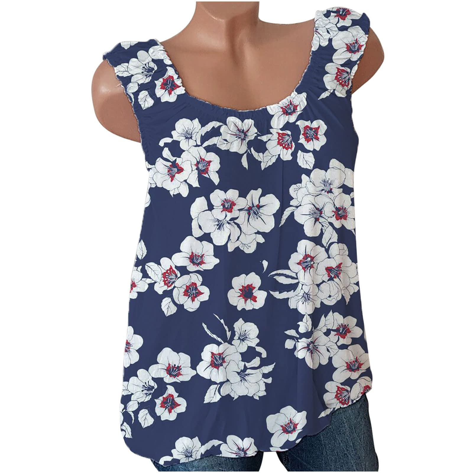 ZMHEGW Womens Tank Tops Swing Floral Print Vest Crewneck Fit T Shirts Sleeveless Blouses Top