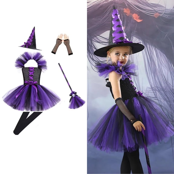Toddler Witch Outfits Tulle Dress Girl Fairy Tale Wicked Witch outfit Halloween Outfits 3-4 Years Kids Girls Halloween Dress
