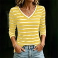 thumbnail image 2 of fatyb 3/4 Length Sleeve Womens Stripe T Shirts V Neck Basic Tee Tops Color Block Womens Tunic Shirts, 2 of 7