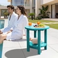 thumbnail image 3 of FUNDAZE 2-Tier Round HDPE Patio Side Table, End Tables For Living Room, Waterproof Indoor & Outdoor Small Table for Poolside, Garden, Turquoise, 3 of 10