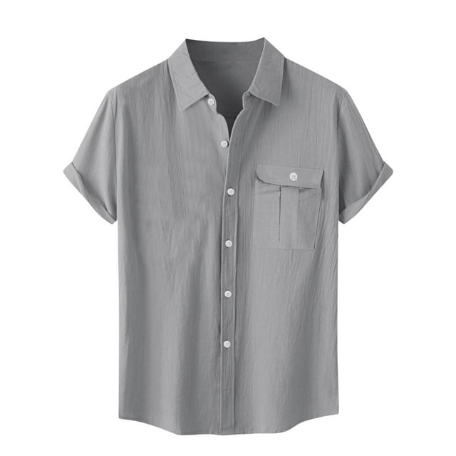 Besolor Mens Summer Short Sleeve Shirts Collared Button down Shirts Big and Tall Casual Solid Color Beach Shirts Tops