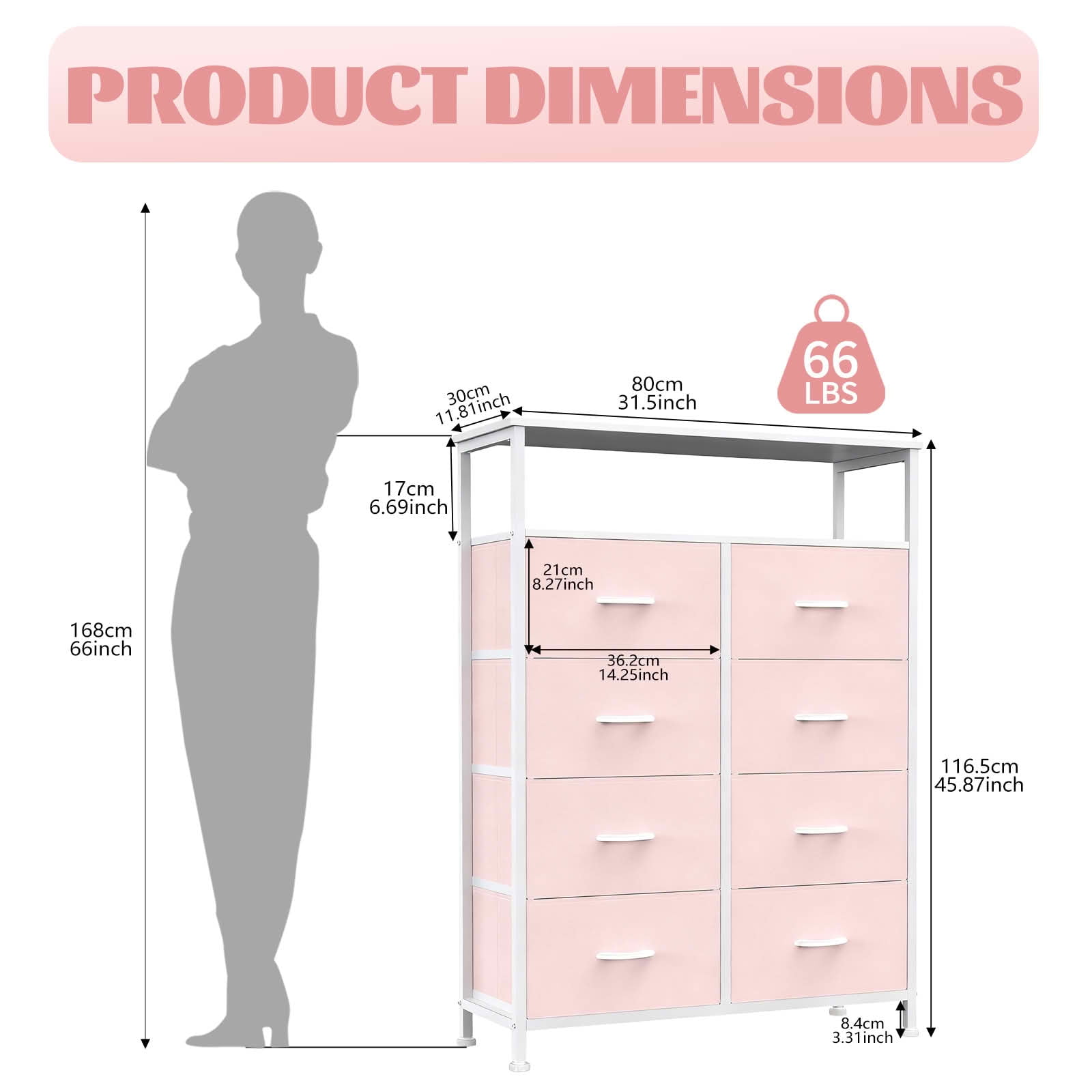 MAYEERTY 45.9-Inch 8-Drawer Fabric Dresser, Tall Storage Cabinet with Open Shelf for Bedroom Closet
