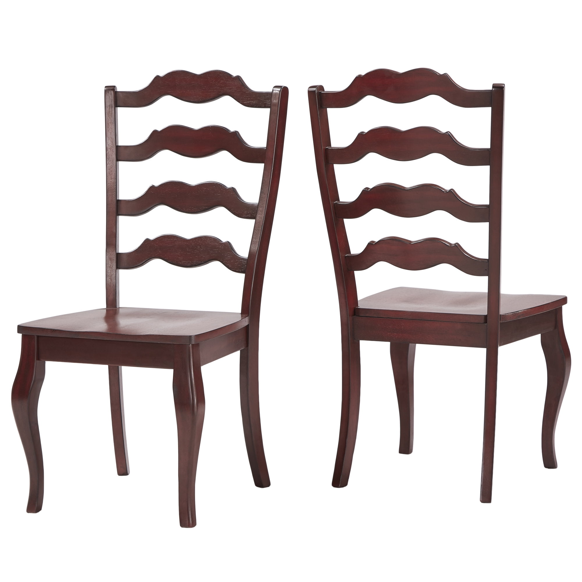 Weston Home Farmhouse French Ladder Back Wood Dining Chairs, Set of 2, Antique Berry Red
