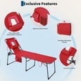 thumbnail image 3 of Folding Tanning Lounge Chair with Face Hole – 5-Position Adjustable Backrest – Pillow & Side Pocket – Portable Patio Recliner for Outdoor, Poolside, Beach – Red, Set of 2, 3 of 7