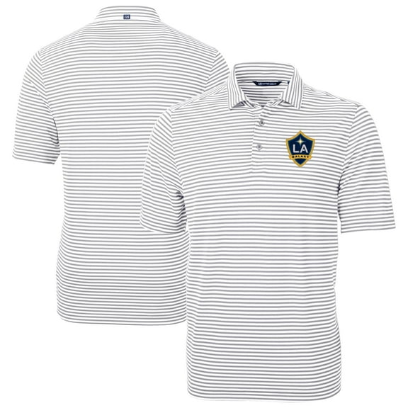 Men's-Cutter & Buck  Gray LA Galaxy Big & Tall Virtue Eco Pique Stripe Recycled Polo