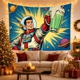 thumbnail image 3 of Astronaut Holding a Green Milkshake in Space, Playful Retro Pop Art for Space Lovers, Galaxy Wall Decor, Birthday Gift, Tapestry Wall Hanging for Bedroom, Game Room and Dorm, 3 of 7