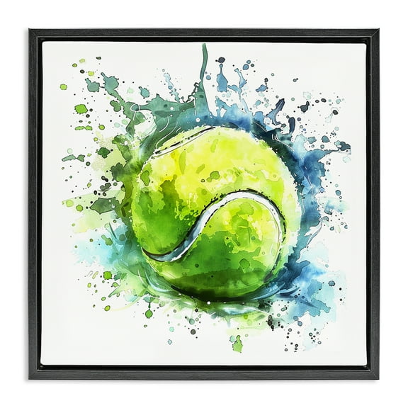 Stupell Industries Tennis Ball Bright Splash Sports Painting Black Floater Framed Canvas Art Print Wall Art, 18 x 18