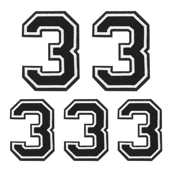 Iron on Number Patches, 5PCS Number 3 Iron on Embroidered Patch for Repairing Clothing (4.4"/3.1", Black )